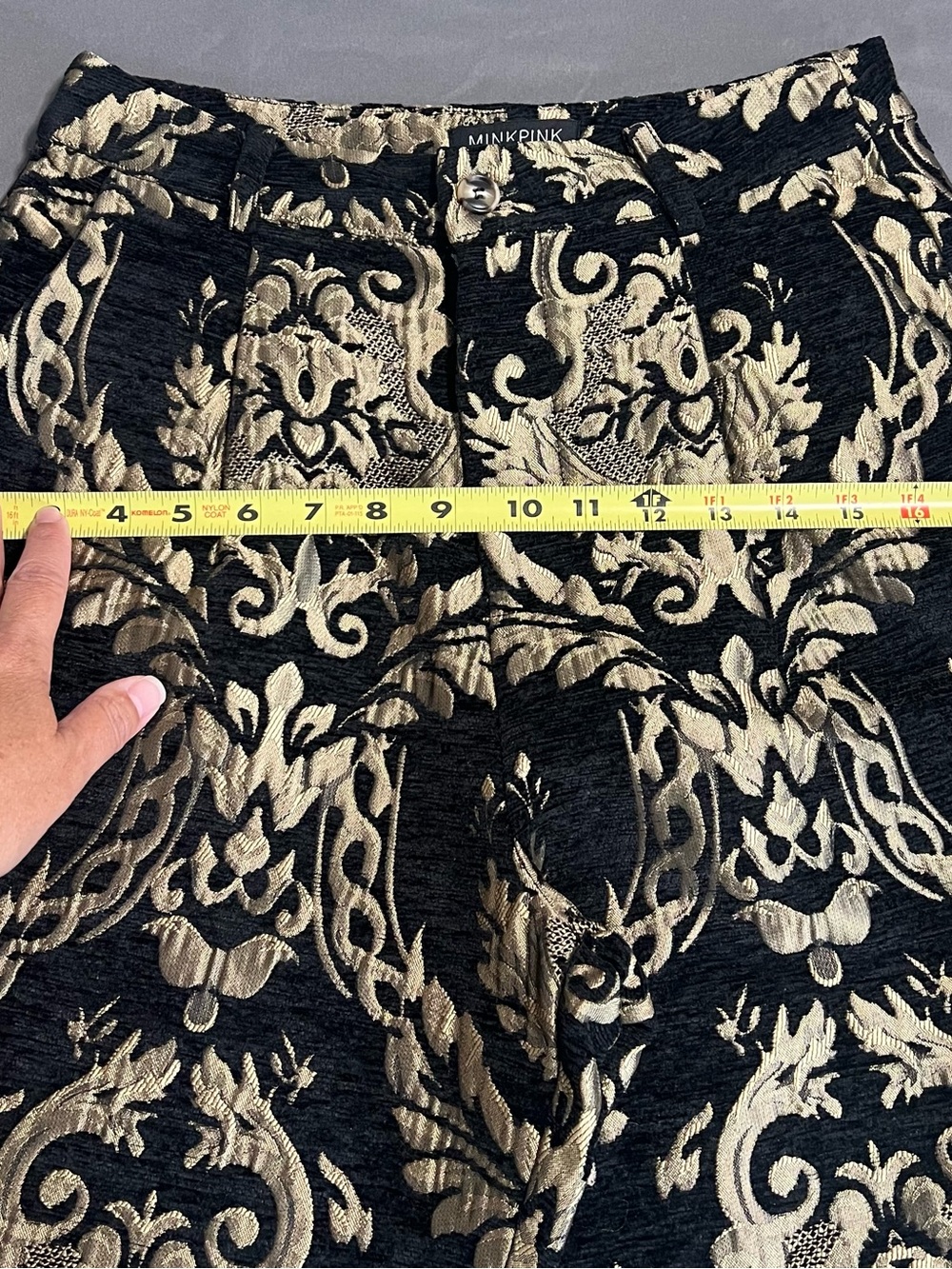 MINKPINK Free People Black & Gold Jacquard Brocade Style Pants Size Medium - Picture 10 of 11